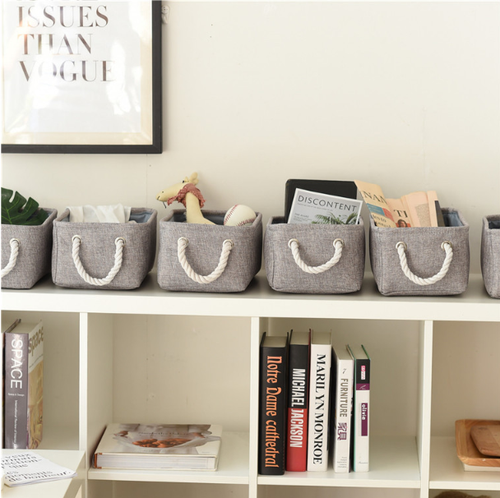 Portable Gray Cotton /& linen Storage Basket Home Organizer Pouch Sundries Bag