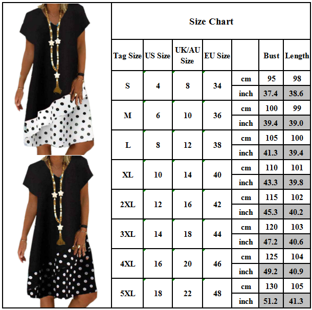 Damen Kurzarm Komfortkleid Sommerkleid Baggy Lose Gepunktet Tunikakleid Kaftan M