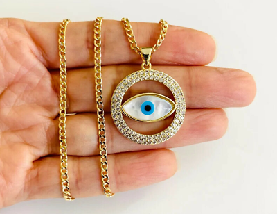 18K Gold Filled Evil Eye Necklace Pendant Collar Dije Mal de