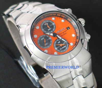 Pre-owned Seiko Alarm Chronograph Sna761 Sna761p1 Streamline Orange Dots Dial Steel Watch