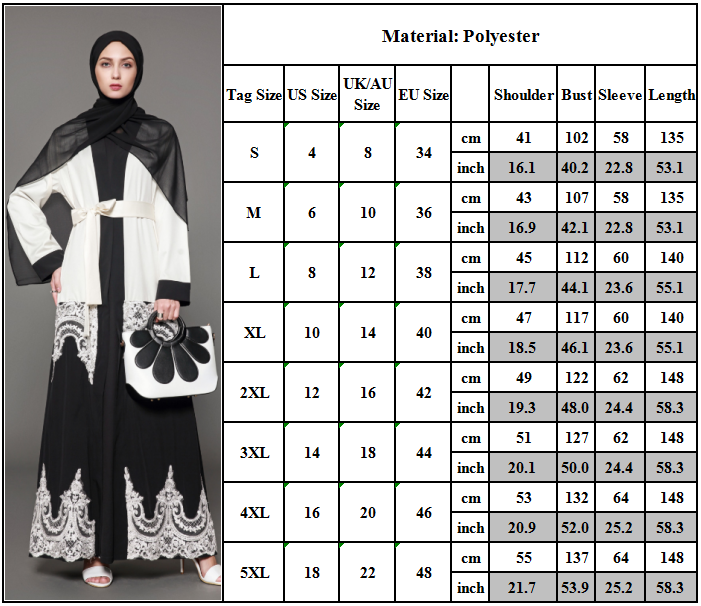 Frauen Open Front Spitze Cardigan Jilbab Kaftan Abaya Muslim Robe Maxikleid Neu.
