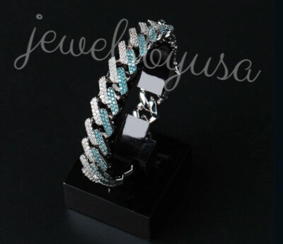 Pre-owned Nsg 8ct Men's Cuban Link Custom Color Cubic Zirconia Bracelet 925 Free Gift 8" In White