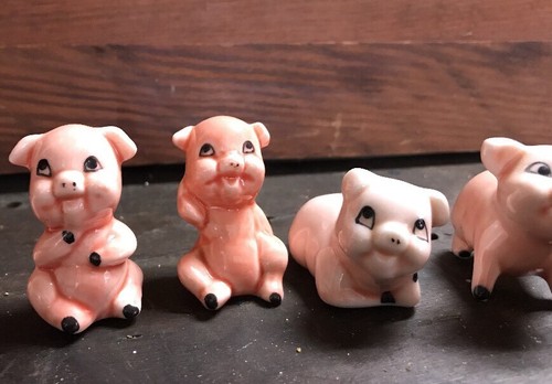 5 Vintage Miniature Bone China  Pink Pigs