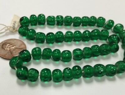 50 VINTAGE JAPANESE CHERRY BRAND GLASS SIMULATED EMERALD 8mm BAROQUE BEADS 4600T