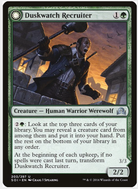 Duskwatch Recruiter // Krallenhorde Howler 1x FOIL SOI MTG Shadows Over Innistrad Uncommon MINT green Duskwatch Recruiter // Krallenhorde Howler 1x FOIL SOI MTG Shadows Over Innistrad Uncommon MINT green