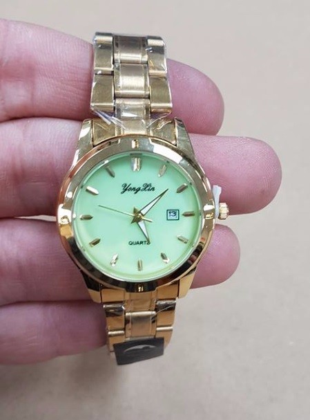 Orologio Polso Donna Analogico Quarzo Datario Elegante Dorato Quad Verde lac