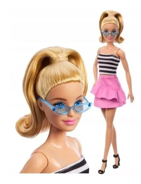 Barbie 65th Anniversary Ponytail Doll Striped Top Pink Skirt