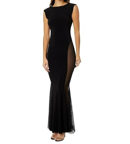 NORMA KAMALI Sleeveless Crewneck Fishtail Gown w/ Mesh Sides Women's S/36 Black - Picture 1 of 13