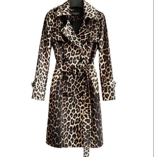 Leopard Print Trench Coat Women's Mid-Length Jacket Slim