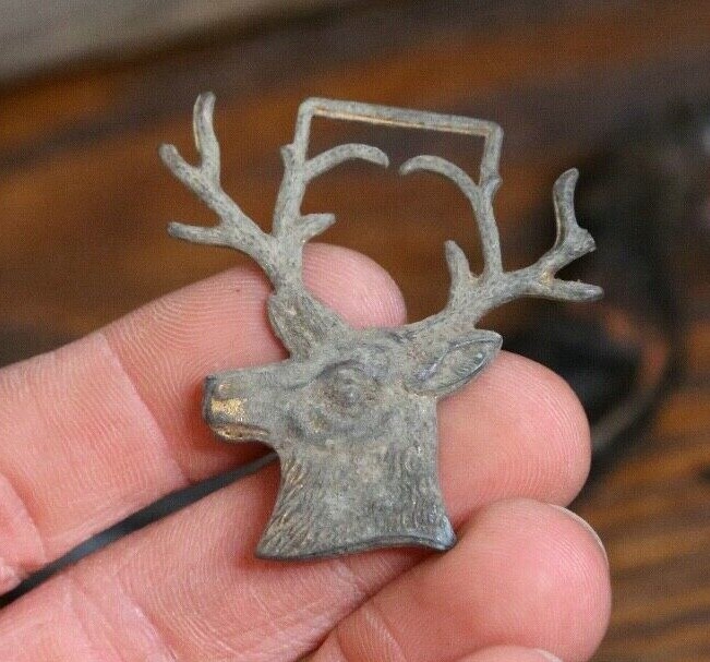 Vintage Brass Elk Buck Stag Deer Head Bust Charm Pendant Antique Antlers Trinket
