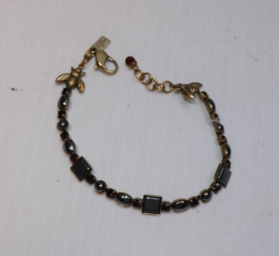 Vintage Mary DeMarco Bracelet Gray Black Faux Stones Red