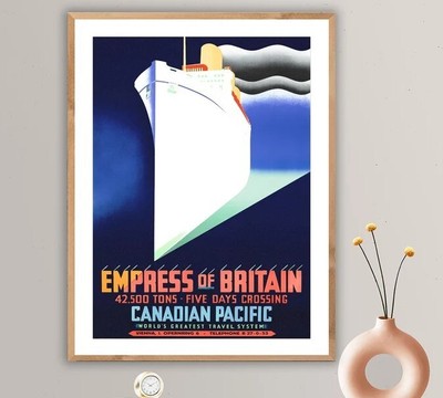 Empress of Britain, Canadian Pacific Vintage Travel Poster - Poster Paper
