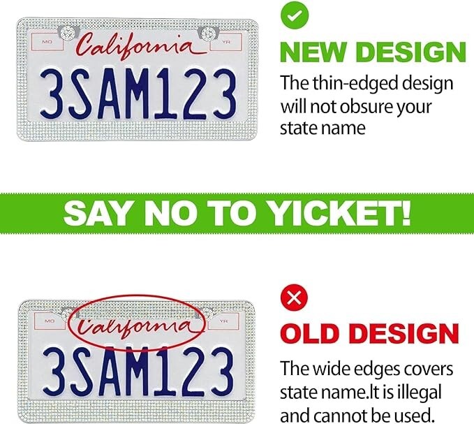 2PCS Bling License Plate Frame Glitter Crystal Sparkling Rhinestone Diamond Caps