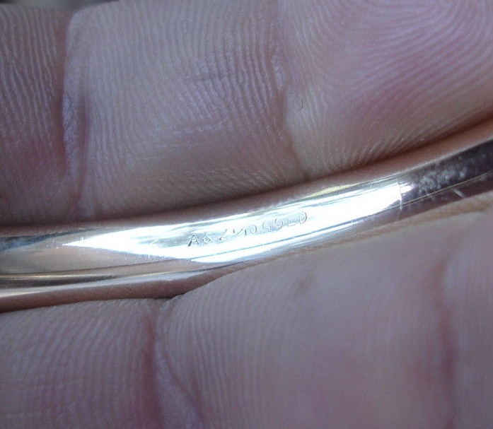 Old antique A&Z 1/10 GOLD fancy floral etched BANGLE wrist BRACELET hinged domed