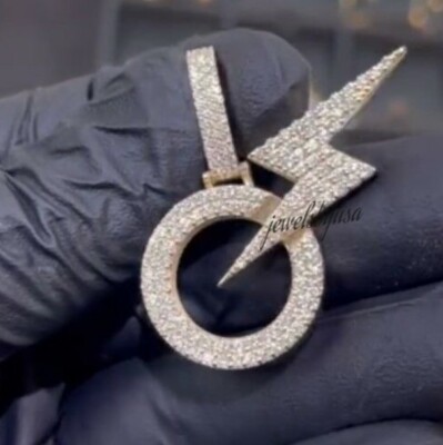 Pre-owned Nsg Buss Down D/vvs Moissanite Men's Custom "o" With Light Strike Pendant 925 Silver In White