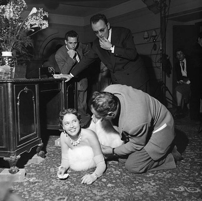 Jeanne Moreau and Director Henri Decoin on the Set 1954 Old Photo