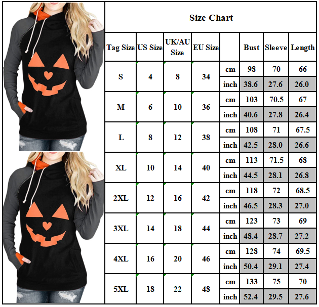 Fasching Damen Slim Fit Farbblock Kapuzenpulli Raglanärmel Kürbis Hoodie