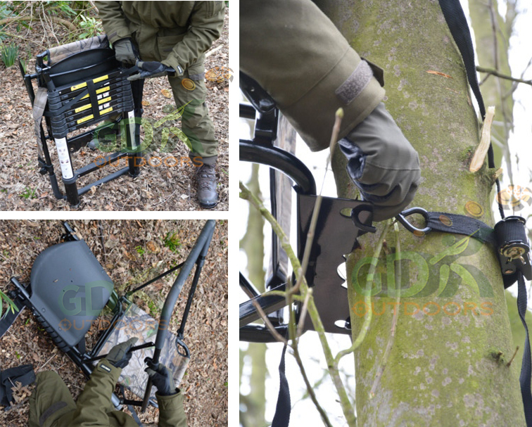 GDK, 2.5M TELESCOPIC HIGH TREE LADDER,HIGH SEAT,FOLDING,STALKING