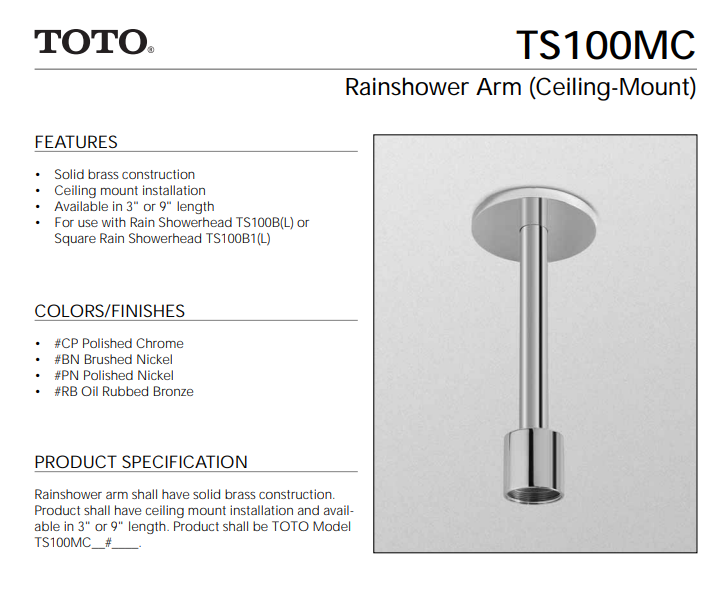 アーム TOTO Ceiling Mount Rainshower Arm TS100MC3 3 is 3
