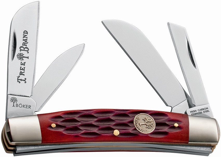 Boker Congress Pocket Knife Carbon Steel Blades Red Jigged Bone Handle 110745