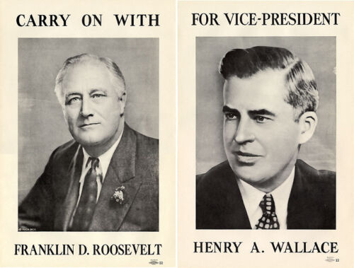 Original 1940 Franklin ROOSEVELT Henry WALLACE Campaign Poster Set (4407)