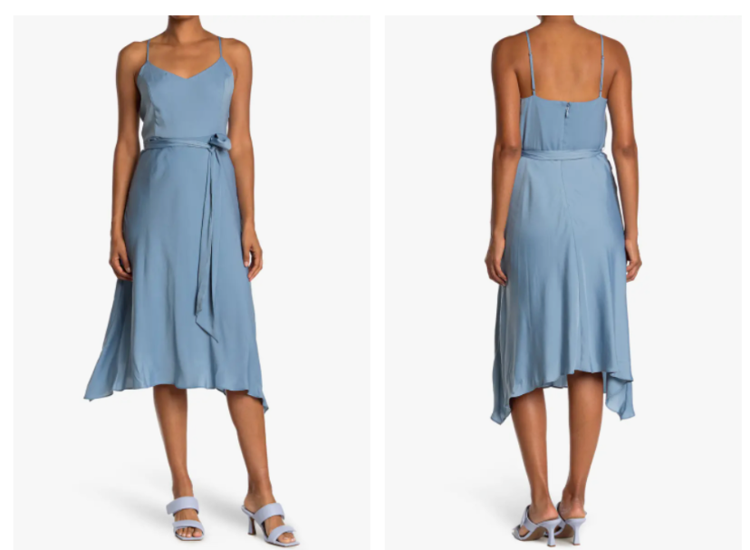 

BCBG MAX AZRIA Асимметричное джинсовое платье с v-образным вырезом и завязкой на талии, размер, Синий