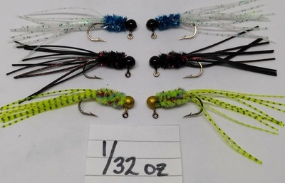 CUSTOM 1//32ND OZ 24 CRAPPIE//PANFISH//TROUT RUBBER TAIL JIG ASSORTMENT