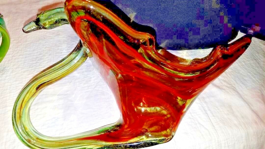 VTG SWAN ART GLASS HAND BLOWN MID CENTURY CENTERPIECE BOWL SOONER Or Ozark
