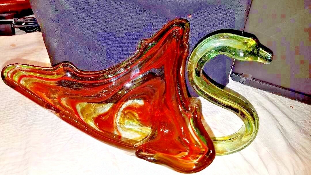 VTG SWAN ART GLASS HAND BLOWN MID CENTURY CENTERPIECE BOWL SOONER Or Ozark