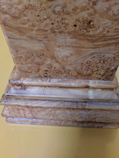 Maple burl miniature grandfather clock, birdseye spaltic.. hand crafted