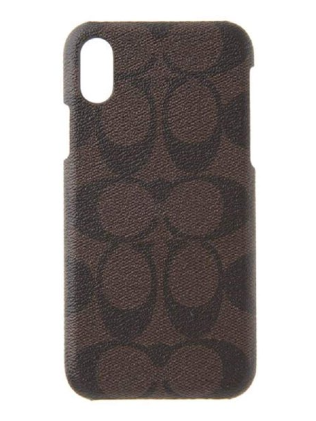 coach iPhone xs 携帯カバー Coach New York Signature Mahogany Brown Logo Canvas Phone