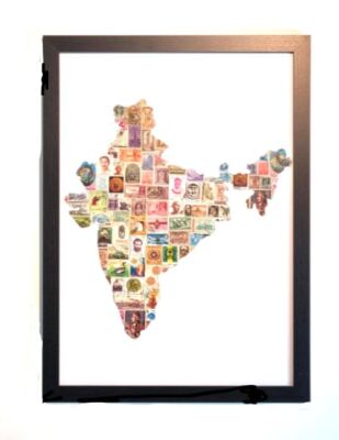 Vintage India postage stamp collage art