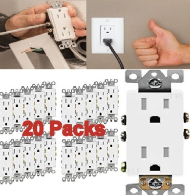 20 Packs 15 Amp Decorator Electrical Wall Outlet, 15A/125V, UL Listed, TR, White