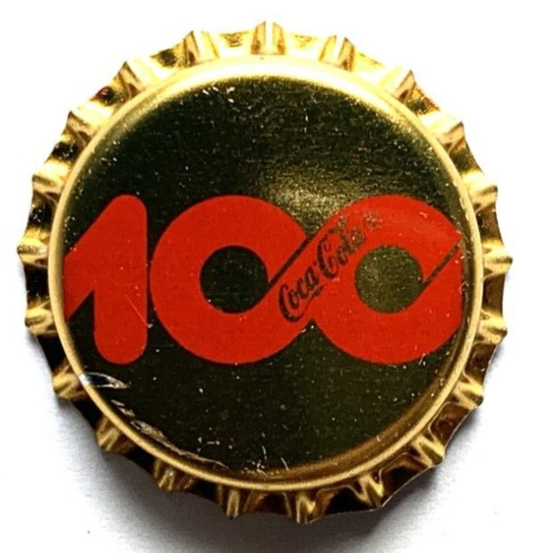 Coca Cola 1986 100 Year Centennial Bottle Cap Gold Colored Red Numbersの