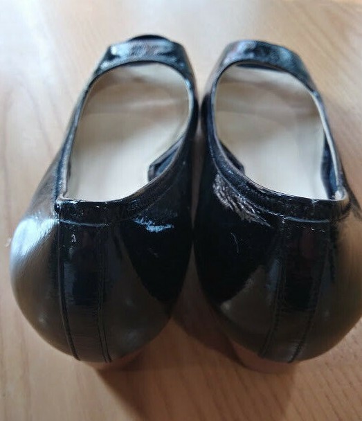 Cole Haan Black Patent Peep Toe Wedge Heels Shoes Size 8.5B