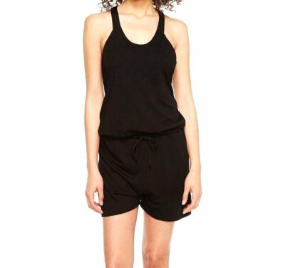 $195 Lanston Women's Black Solid Strap Open Back Scoop Neck Halter Romper Size M