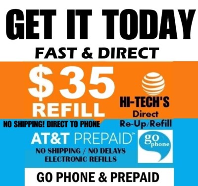 $35 ATT PREPAID REFILL   DIRECT TO PHONE   ONLINE AT&T REFILL   GET IT TODAY!