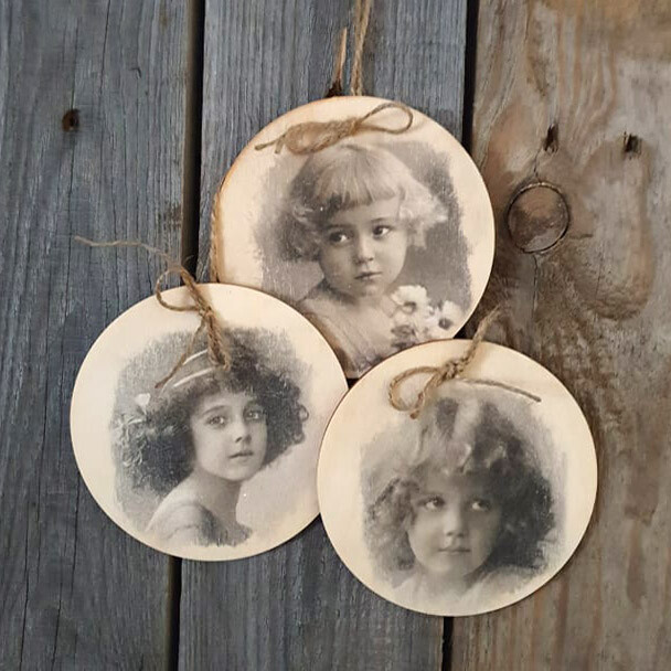 Vintage 3 Holzanhänger rund 10 cm Anhänger Deko Serviettentechnik Handarbeit