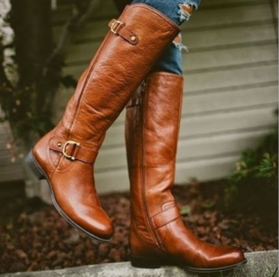 Womens Knee High Boots Round Toe Buckel Chunky Heels Riding Casual