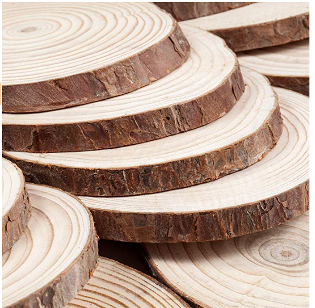 Unfinished Wood Slices Crafts 32pcs Natural Tree Bark Circle Pre-drilled Wooden