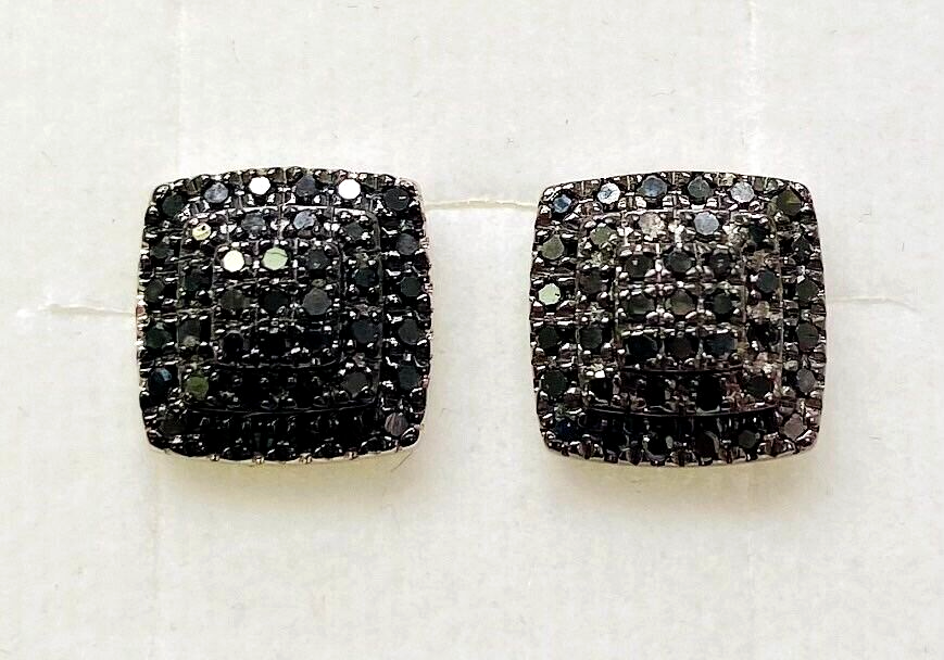 HSN Colleen Lopez Sterling 0.50cttw Natural Black Diamond Cushion Stud Earrings