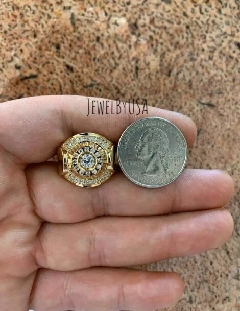 Pre-owned Nsg Vintage Men's Custom Bust Down Cluster Engagement Pinky Ring 2ct Real Moissanite In Yellow