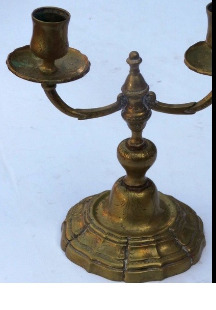 Antique Dutch Brass Double Cast Candlestick