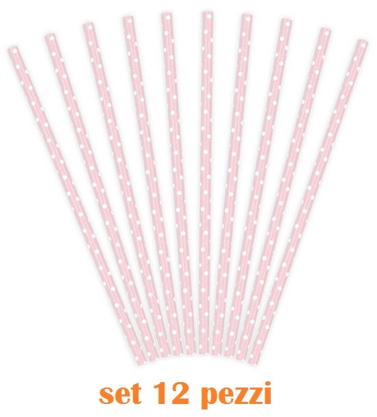 Set 12 Cannucce Rosa Pois Bianchi Feste Compleanni Eventi Battesimo dfh