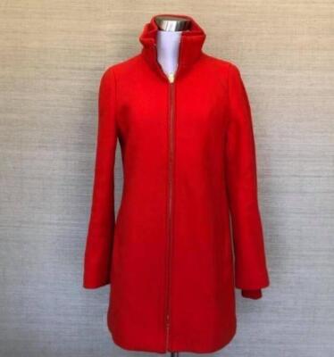 JCrew $350 Lodge Coat Italian Stadium-Cloth Wool 0P Vivid Flame Red H2770