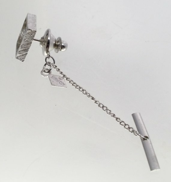Sarah Coventry Tie Clasp, Silver Tone Tac Tack Pin, SAC Heraldic Men's Jewelry
