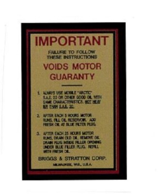 Fits Briggs & Stratton Important Voids Motor Decal Gas Motor