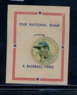 1938 Our National Game Baseball Pins Hank Greenberg W/Backing LOOK!