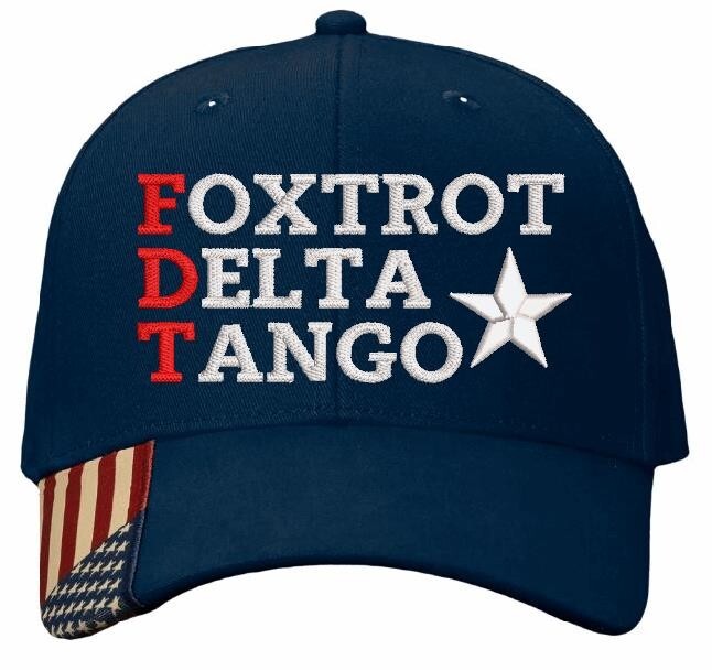 Foxtrot Tango Delta Hat Embroidered Donald Trump Hat NAVY Adjustable hat w/Flag