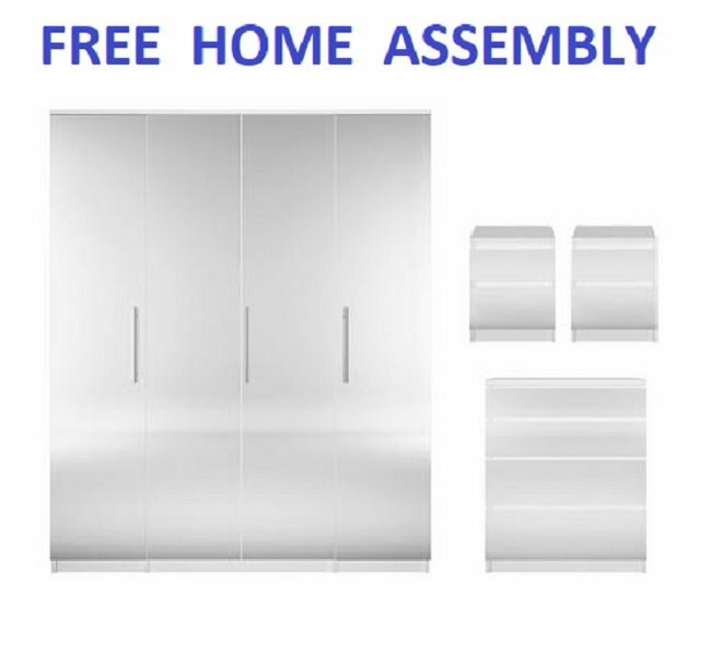 Prague 4 Door Fully Mirrored Wardrobe Set In White